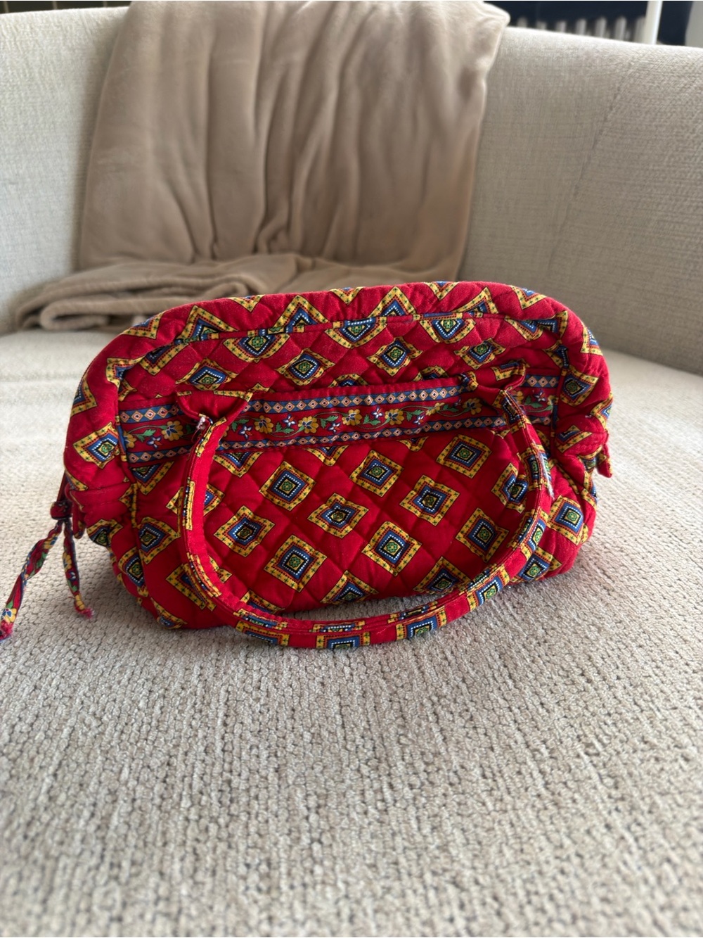 Vera Bradley Red Quilted‎ Geometric Cosmetic Bag